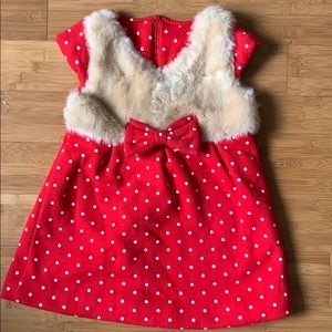 Red Polka Dot Dress With Fluffy Vest